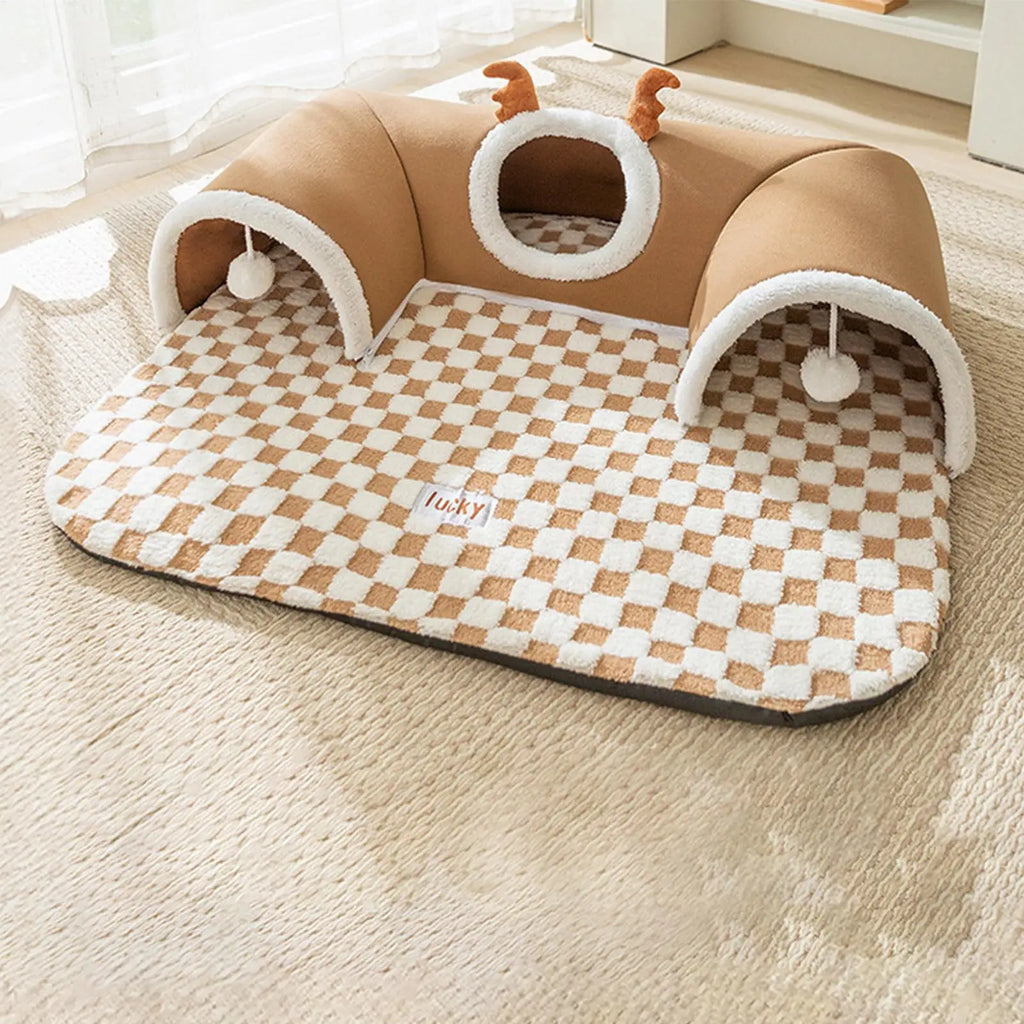 Cama para gatos e túnel de brincar