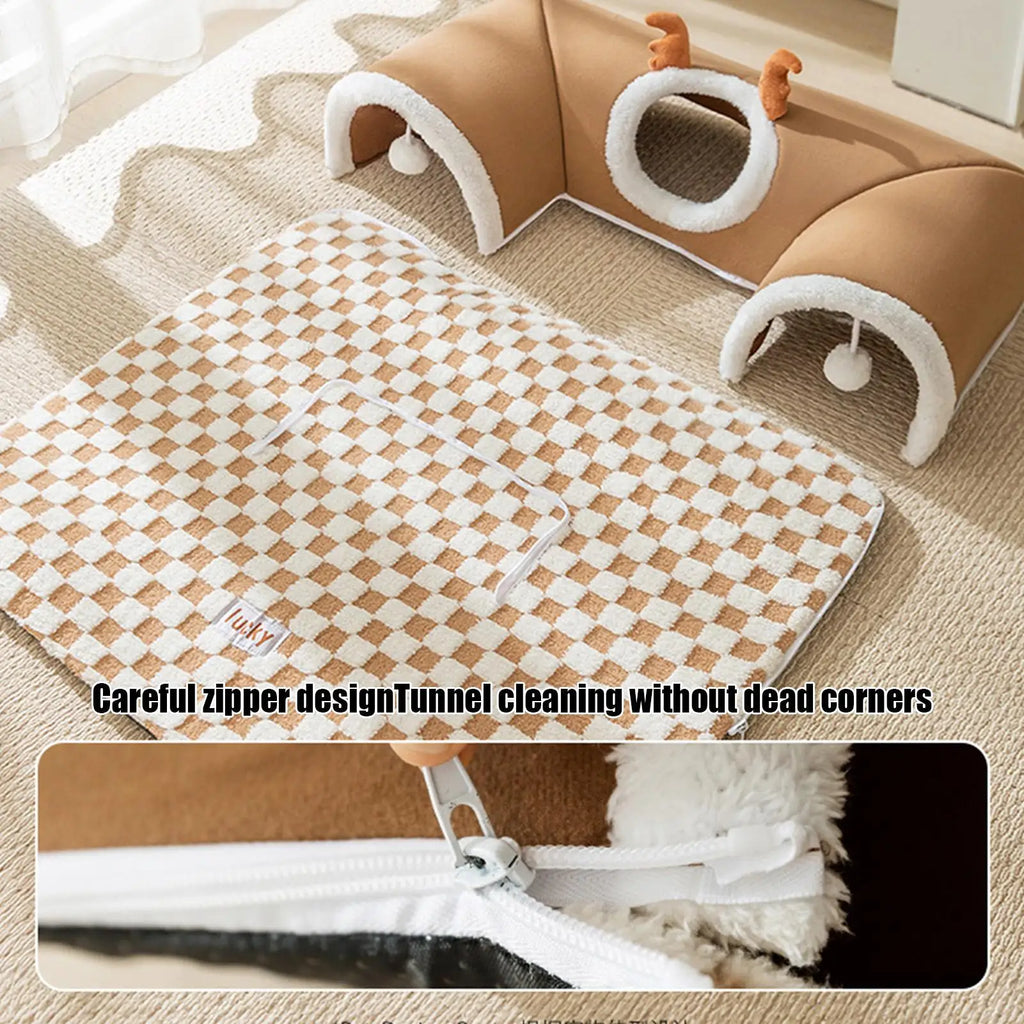 Cama para gatos e túnel de brincar