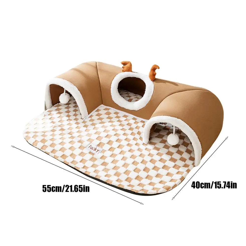 Cama para gatos e túnel de brincar