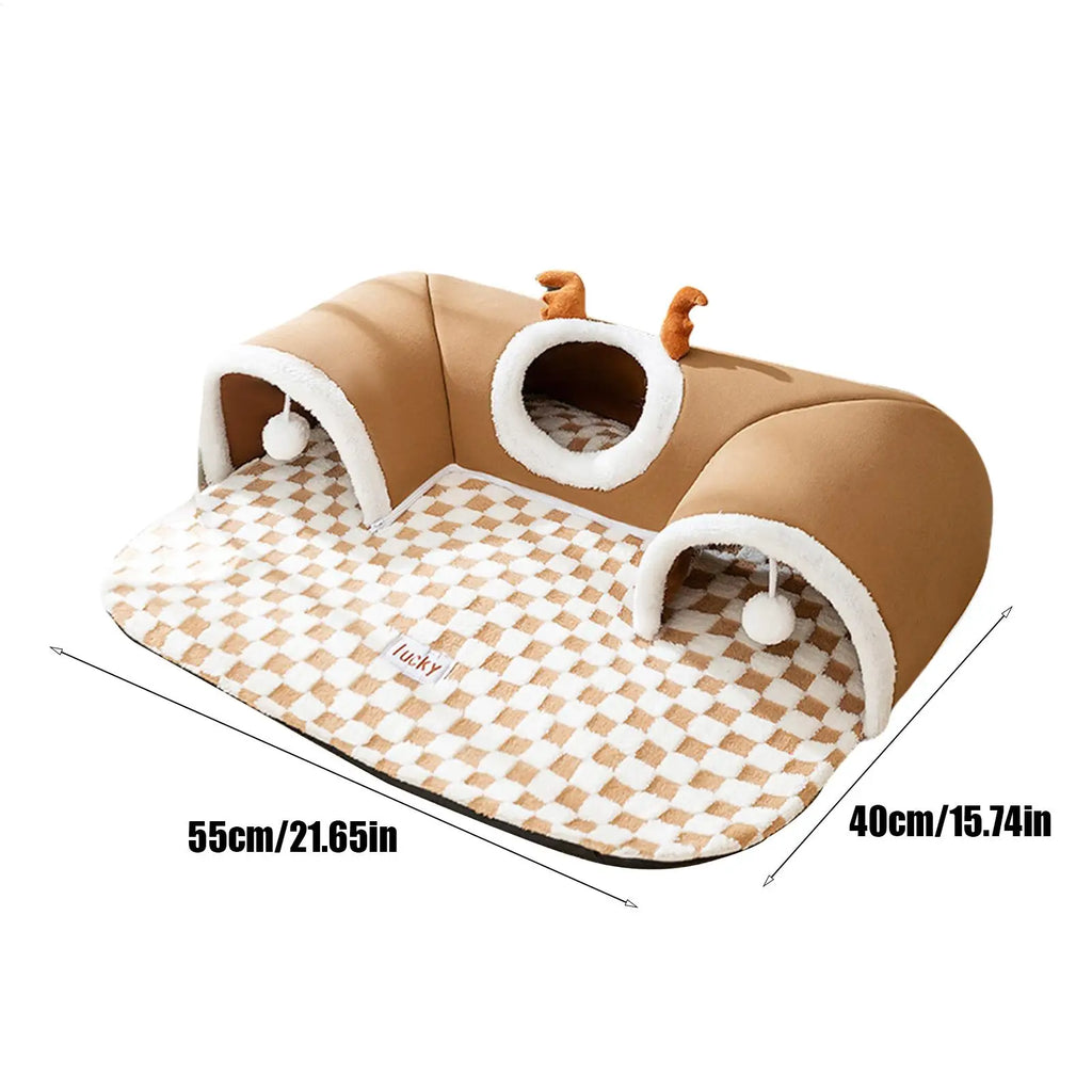 Cama para gatos e túnel de brincar